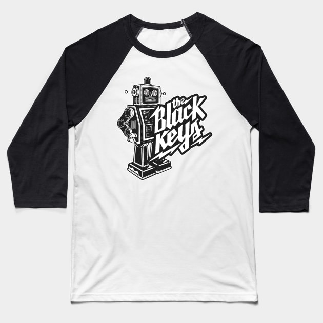 The Black Keys Retro Rockin'  Robot (Colored Eyes, Double-Sided) Baseball T-Shirt by Recondo76